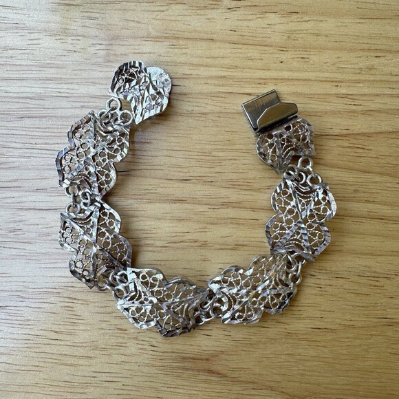 VTG Art Deco Sterling Silver Filigree‎ Panel Link Bracelet 6.25 Ornate 21.9 g - Picture 1 of 9